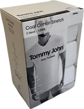 Tommy John 1003995N V-Neck 3 Pk Cool Cotton Stretch White Shirt (New in Box)