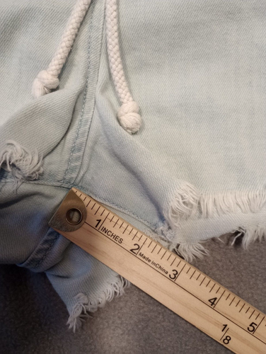 Pantalones Cortos Aerie Mujer Grande Denim Azul Claro Deshilachado Cordón Dobladillo Crudo - Imagen 6 de 7