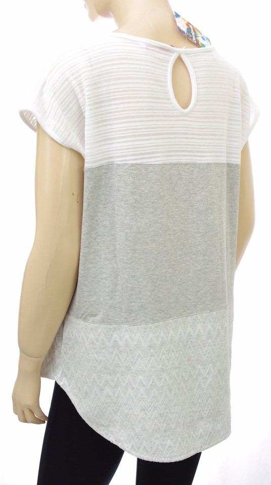 T-shirt Desigual Oversized MIRE - Blanc Et Gris, Taille XL, Modèle 74T25H9, Neuf Avec étiquettes