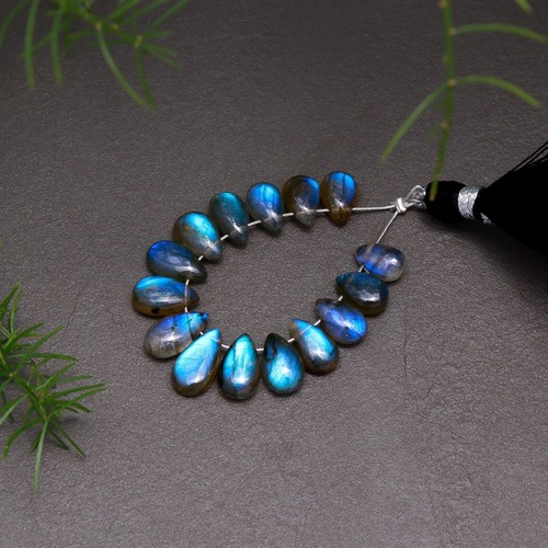 15 Pcs 23 Cts Natural Labradorite Teardrop Gemstone Briolette 5x7-5x10mm#12814 - Picture 3 of 7