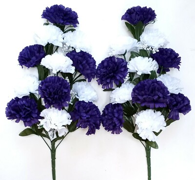 (2 pcs) Purple & White Carnation 20'' Spray Bush Memorial Outdoor Flower #2217