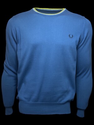 Fred Perry men's casual sweater cotton blue/salads Italy size M
