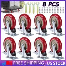 8 Pack 5 Inch Caster Wheels Swivel Plate Polyurethane Wheels Heavy Duty Wheels