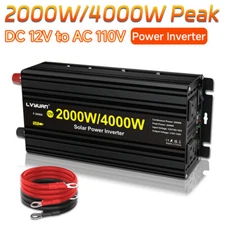 2000W 4000W Power Inverter 12V DC to 110V AC With 2AC 2 USB & LED Display Black