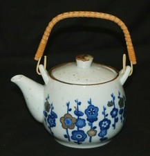 Teapot Tea Pot Wicker Handle Floral Abstract Designs