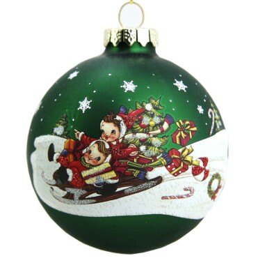 GOODWILL BELGIUM SANTA GREEN BALL GLASS CHRISTMAS ORNAMENT NEW QUALITY NO BOX