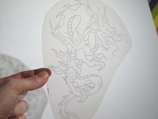vtg 1960s Tattoo Flash acetate stencil Large Vertical Asian Dragon signed DR2