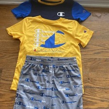 Champion Boys 3 Piece Active Set Size 5 - Yellow Black Blue