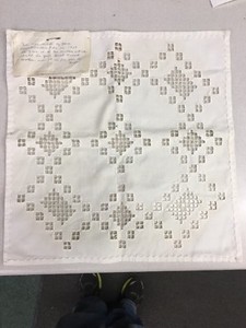 Vintage made in 1909 HAND EMBROIDERED HARDANGER TABLE TOPPER DOILY 18" SQUARE