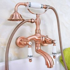 Red Copper Clawfoot Wall Mount Bathtub Faucet Hand Held Shower Filler Mixer Tap