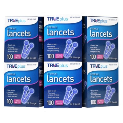 TRUEplus Universal Twist Top Lancets 30 Gauge   6 Boxes of 100 (600 Ct)