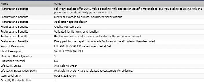 Juego de juntas de cubierta de válvula FEL-PRO para Ford E-350 Econoline 1997-1998 V8-5,4 L Foto 2 de 4