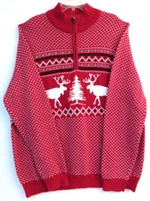 2XL 1/4 Zip Red Moose Pattern Sweater-Foundry Supply-100% Cotton-Big & Tall-NWT