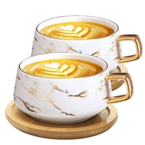 VETIN Set di 2 tazze da caffè con piattini, in vetro, 170 ml, per