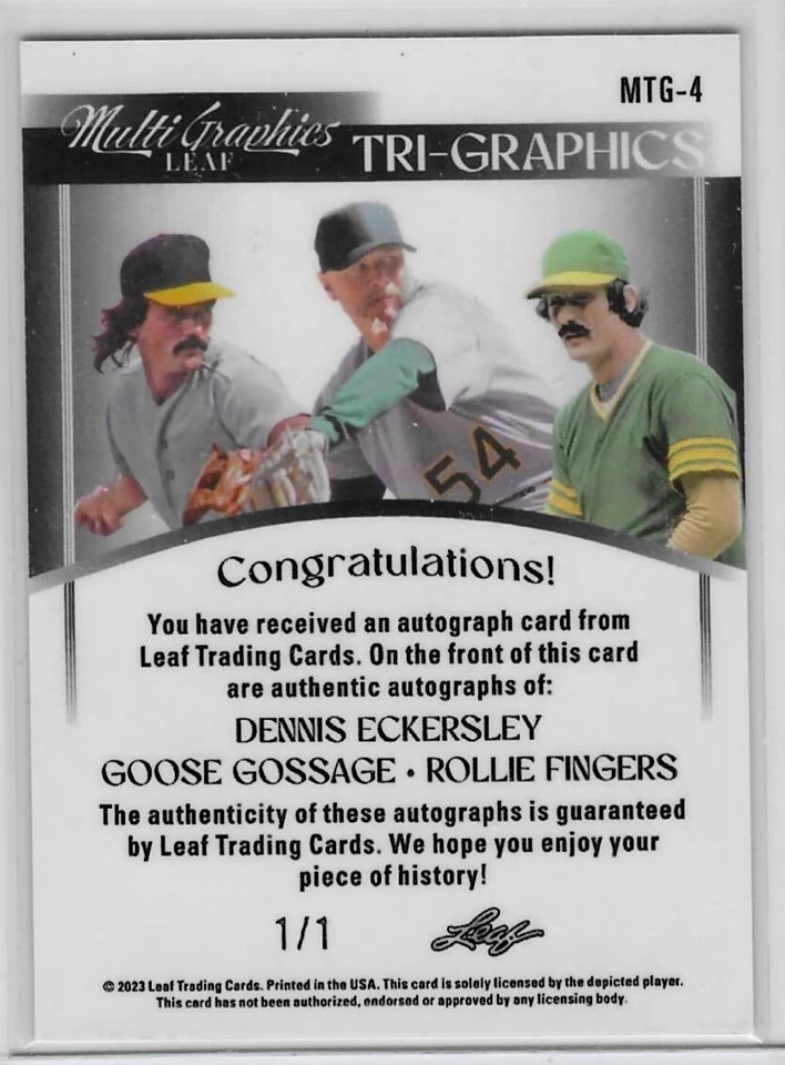 Tarjeta autógrafa ECKERSLEY GOSSAGE FINGERS 2023 hoja multi gráficos #1 de solo 1! Foto 2 de 2