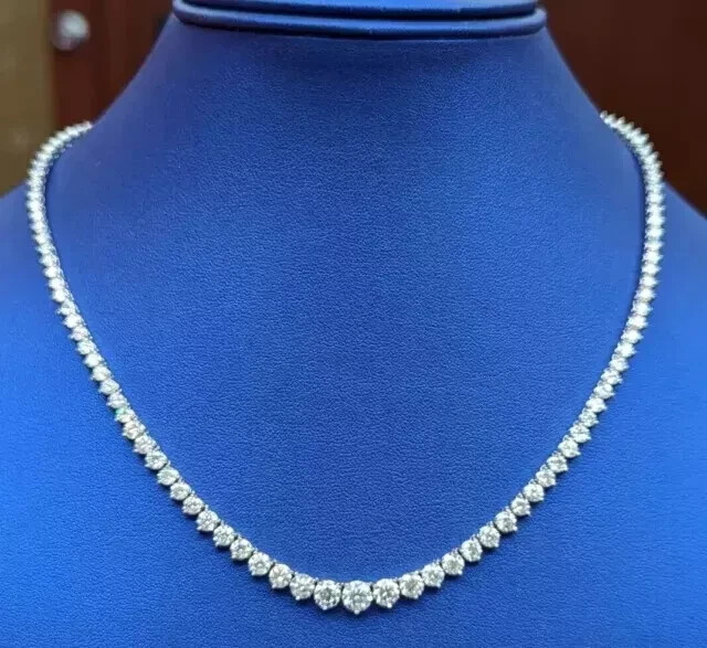 10-Piece Round Lab-Grown Diamond Tennis Necklace in 14K White Gold Plate 18 Inches