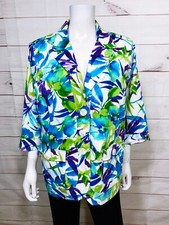 Dressbarn Womens Jacket Size 14/16 Multicolor Floral Pockets Lined 3/4 Sleeve