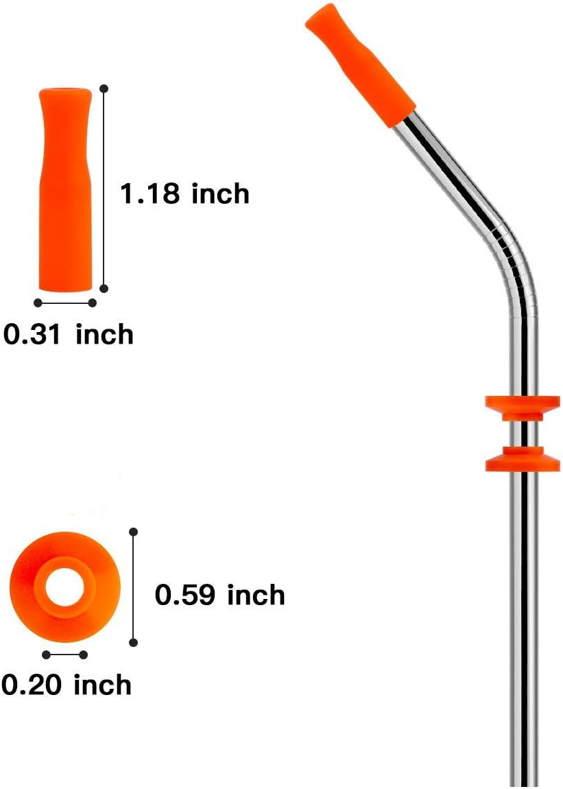 10Pcs Reusable Metal Stainless Steel Straws 10.5'' with Silicone Tips & Buckl...