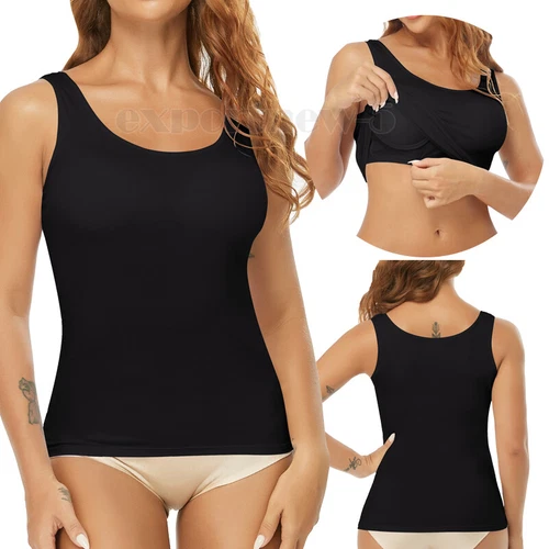 TANK TOP Womens Stretch Long Workout Fitness Sport Yoga Built in Bra Basic Top - Picture 23 of 61