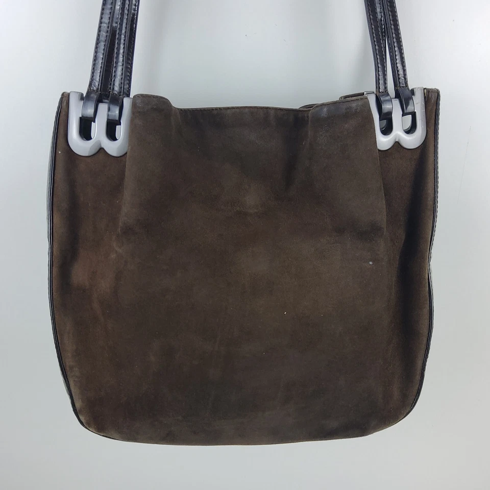 Vintage Bally Suede Patent Shoulder Handbag Purse Brown - Image 3 of 4