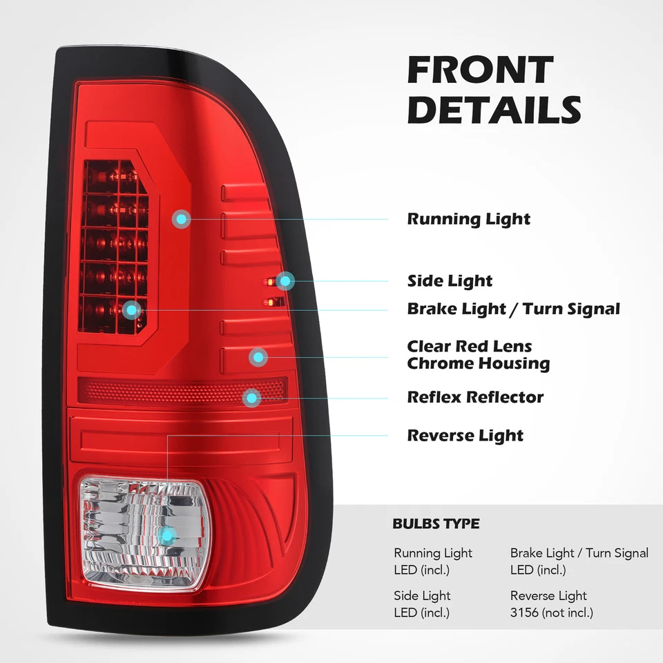 Red 1997-2003 Ford F150 1999-2007 F250 F350 F450 Superduty LED Tail Lights Lamps - Image 4 of 4