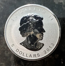 2013 CANADIAN REVERSE PROOF MAPLE LEAF W/SNAKE PRIVY MARK 1 OZ .9999 FINE SILVER