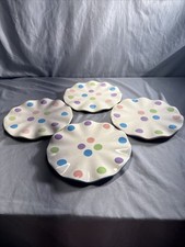 Set 4 Century Pastel Polka Dot Round Appetizer Dessert Plates 8” Easter Ruffle