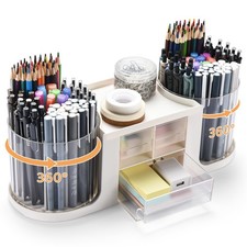 Rotating Desk Organizer with 2 Pen Holder, Desk Organizers and Accessories wi...