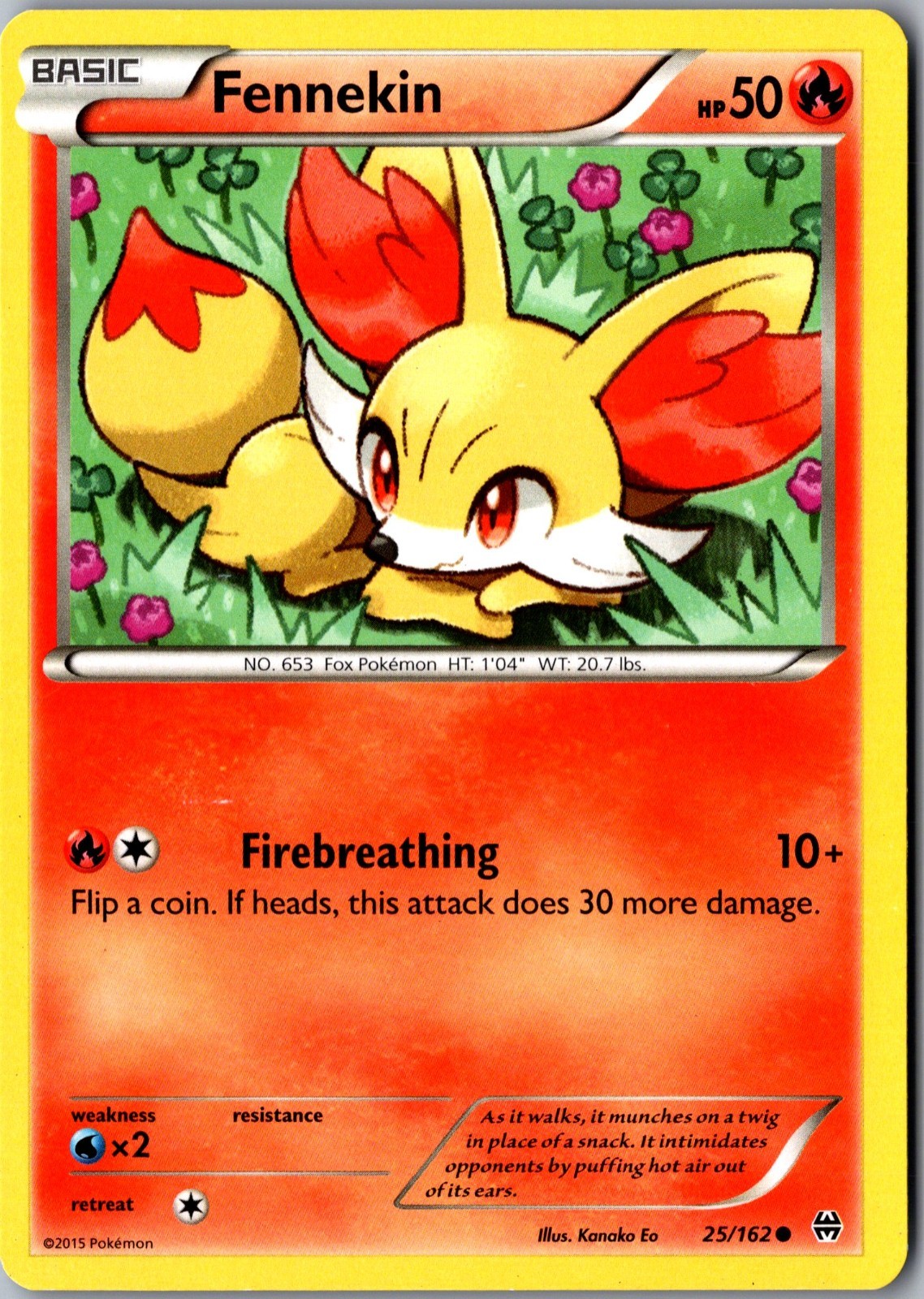 Fennekin 25/162 Common BREAKthrough Lightly Played Pokemon Card Starter