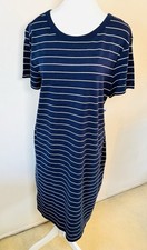 New Old Navy Women's XL T-Shirt Dress Midi Modal Blend Striped Navy Blue