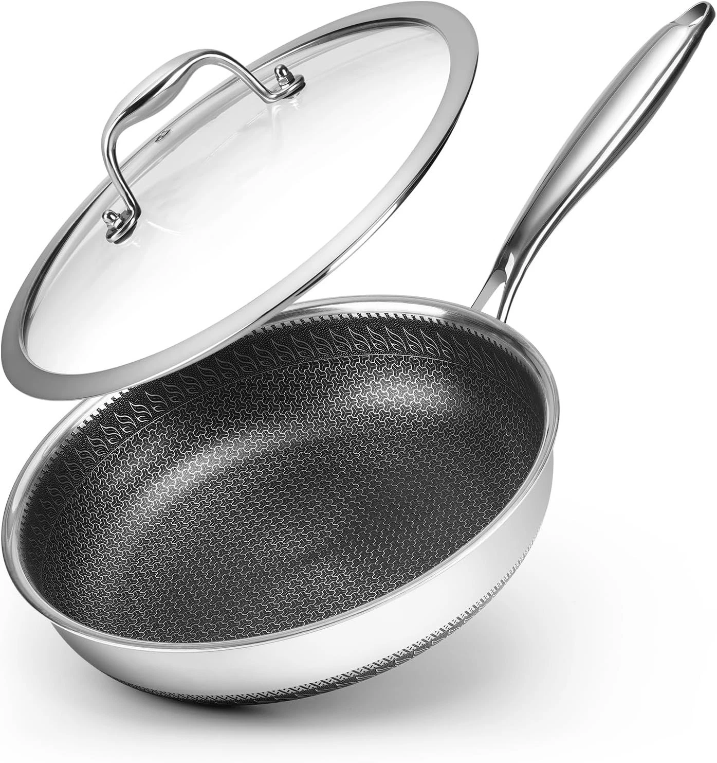 10.5 inches Frying Pan Nonstick 2.5 Qt Deep Non Stick Stainless Steel Silver