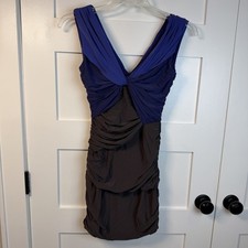 Halston Heritage Twist Front Ruched Dress 0 Bodycon Violet Blue Slate Fitted