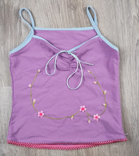 Y2K Lavender Embroidered Floral Cami Tie Front Ruched Zip Coquette Fairy NO SIZE