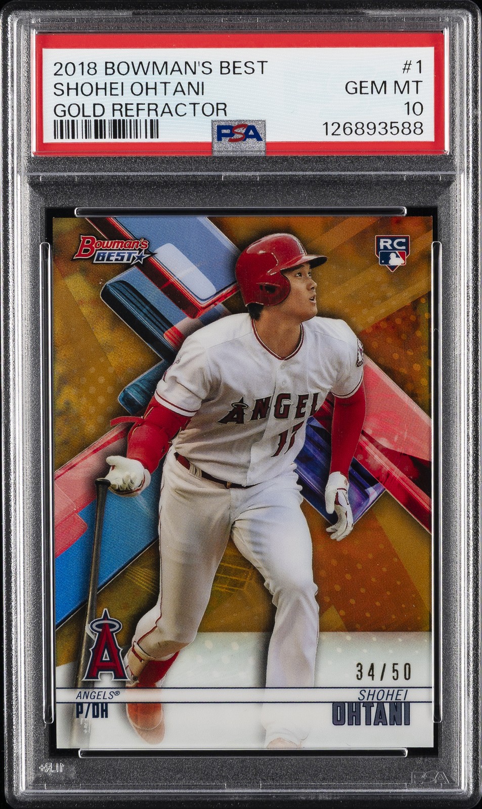 2018 BOWMAN'S BEST GOLD REFRACTOR #1 SHOHEI OHTANI ROOKIE RC 34/50 PSA 10
