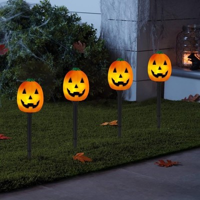 Halloween Pumpkin Pathway Lights Outdoor, Set of 4 Pre-lit 