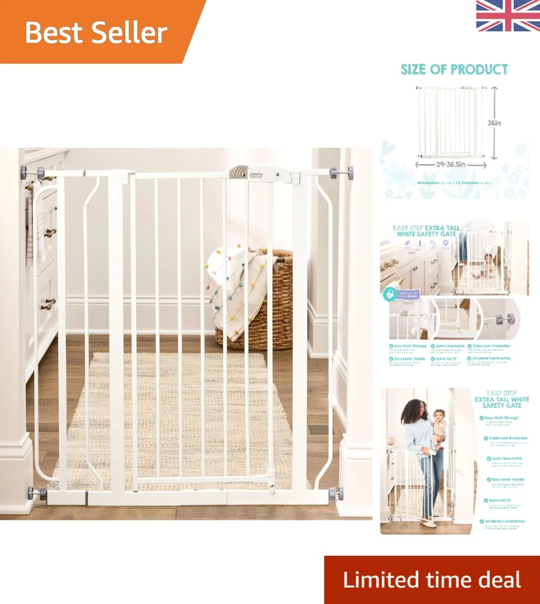 Sturdy Metal Baby Safety Gate: 104 cm High with Easy-Access Walk-Thru Feature