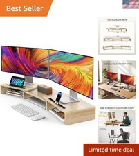 Elegant Dual Monitor Stand Riser with Adjustable Shelves for Ergonomic Comfort