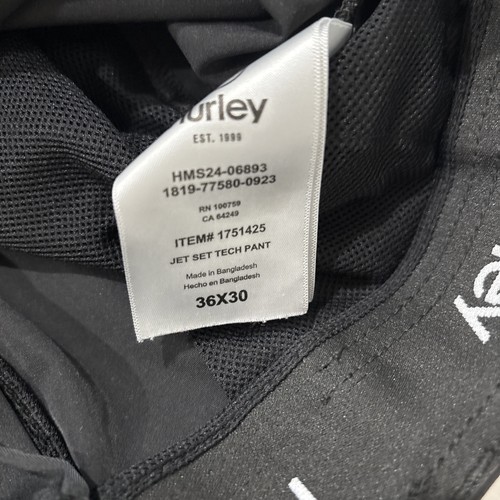 Hurley Jet Set Tech Pants Mens 36x30 Black Slim Fit - Picture 5 of 5