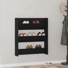 Image of Shoe Cabinet Black Oak 80 x 18 x 90 cm Engineered Wood Wall-Mounted Slim Storage