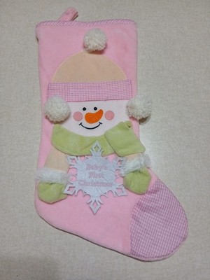 St. Nicks Choice Baby's First Christmas Stocking Pink Snowman 14''