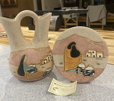 Native American Navajo hand-etched pottery wedding vase