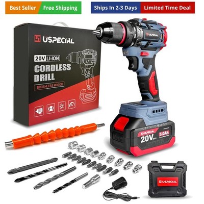 20V Cordless Brushless Power Drill Set, 443 in-lbs, 3/8-Inch Chuck Electric D...