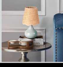 Blue/White Ceramic Table Lamp Wicker Shade Included Switch Corded Bedroom