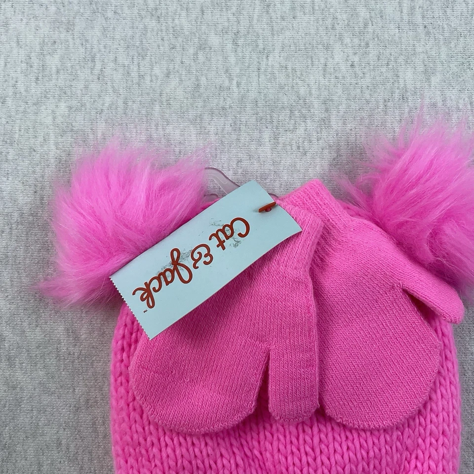 Cat & Jack Beanie Hat And Mittens Set Baby 12-24 Months Faux Fur Lined Classic - Image 3 of 4
