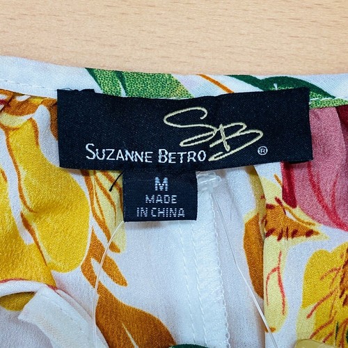 Suzanne Betro Women’s Top Medium Floral White Tunic Round Neck New - Picture 3 of 9
