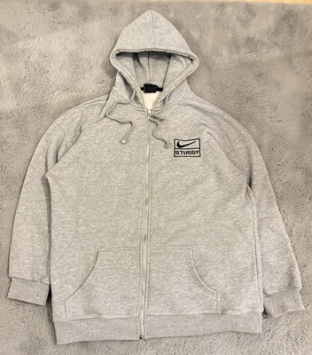 Nike Stüssy Herren Hoodie L Grau Zipper Kapuze Taschen Logo Kapuzenpullover