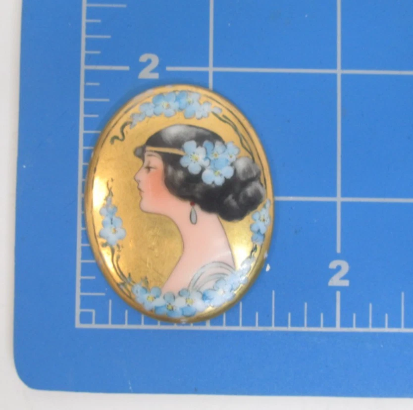 古董手绘瓷牌签名“EMH”。 Pretty Lady — 第 4/4 张图片