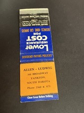 Vintage South Dakota Matchbook “Grain Dealers Mutual - Allen Ludwig” Yankton