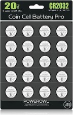 High Capacity CR2032 Battery 20-Pack 3v Lithium Batteries, Leak-Free, Long La...