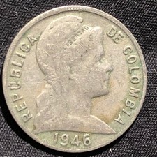 1946 Colombia 5 Centavos Copper-Nickel Coin - VF (Very Fine) condition
